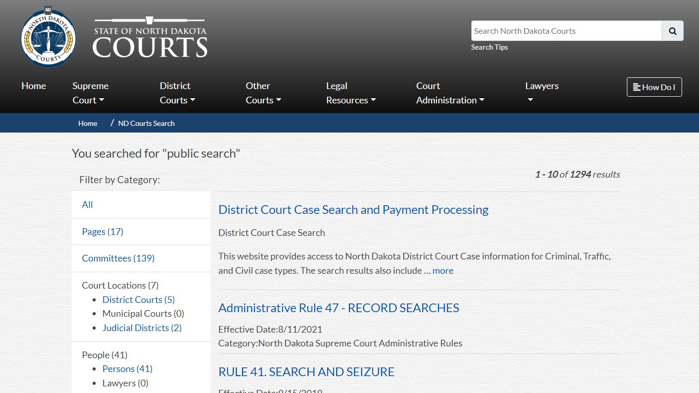 North Dakota Court System - You searched