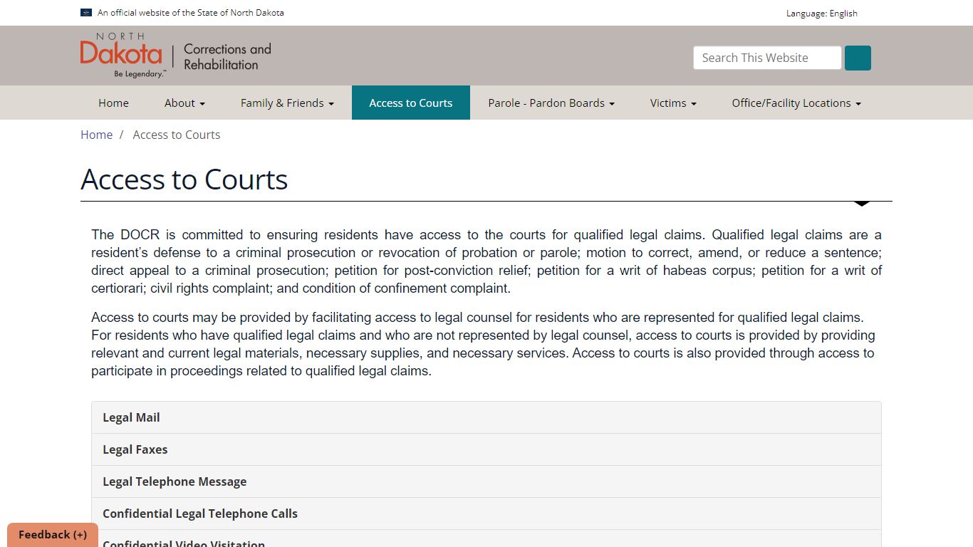 Access to Courts | North Dakota Department of Corrections and ...